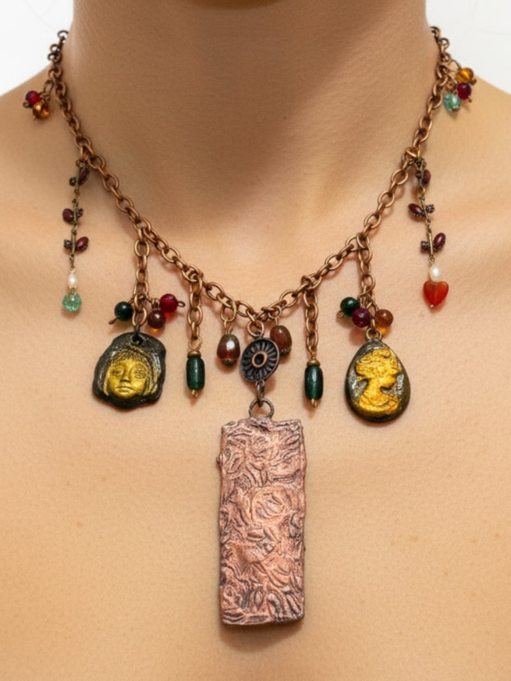Mixed Media Art Canvas in Glass, Metalwork Nat. Stones & Handmade  Clay Cameos - Picture 10 of 17